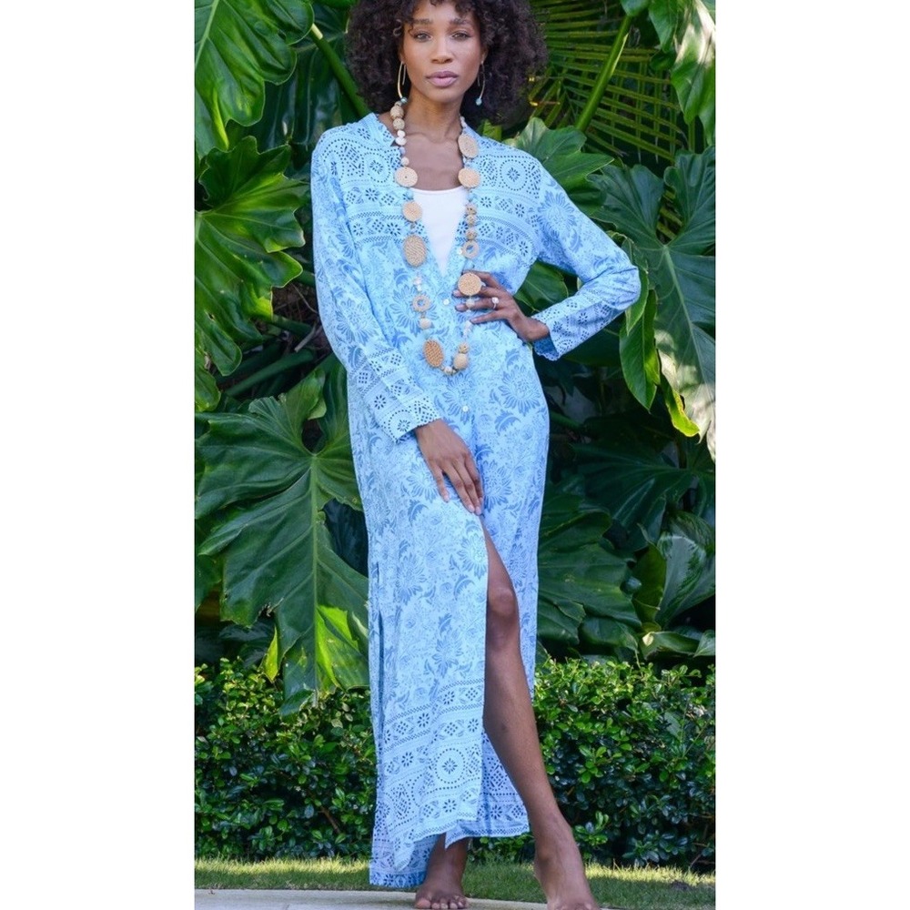 Walker & Wade Mandarin Turquoise Maxi Duster Dress Women's XS $198